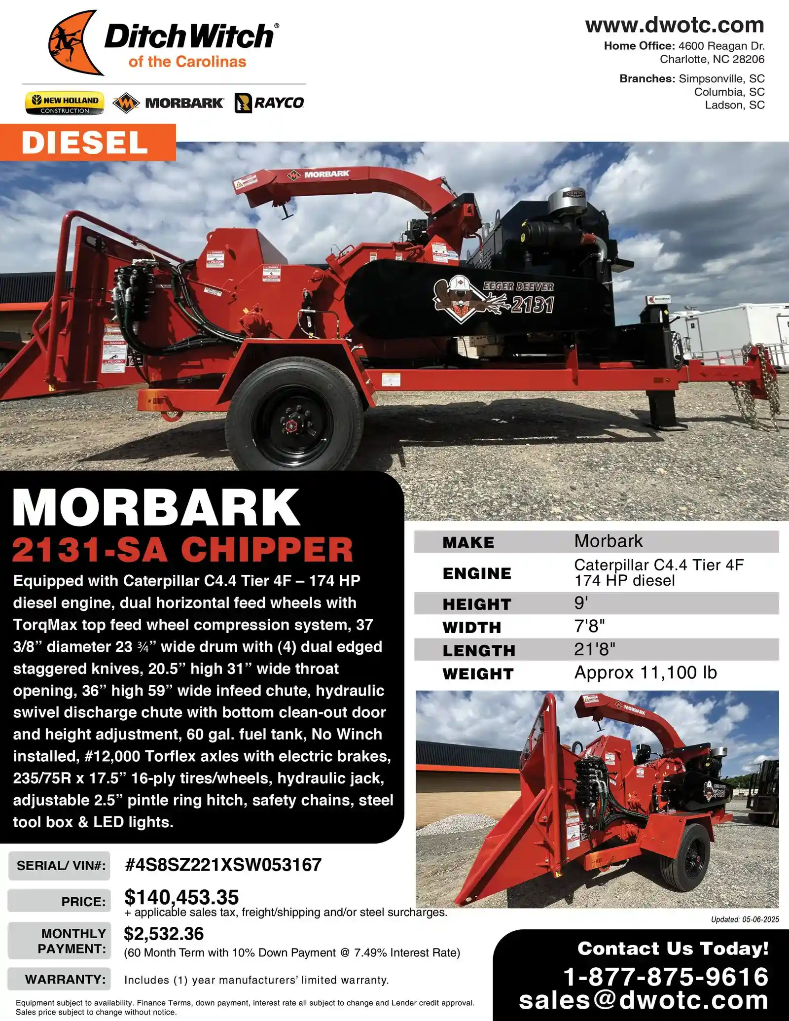 New Morbark Eeger Beever™ 2131 Hand Feed Chipper - Diesel - Single