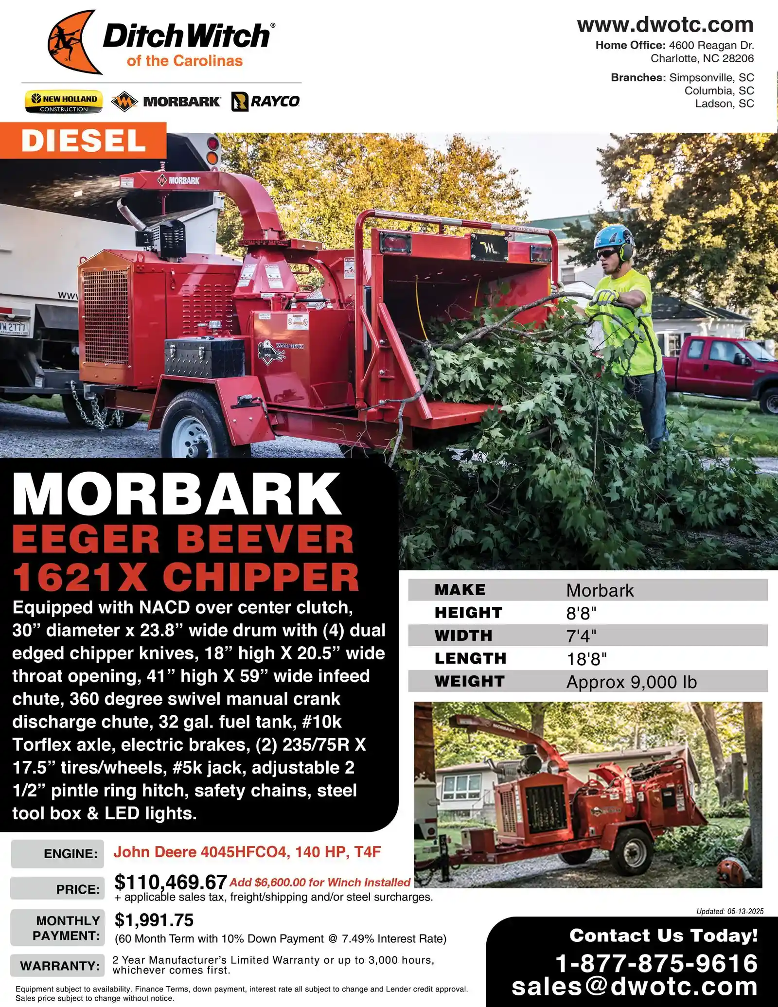 New Morbark Eeger Beever™ 1621X Hand Feed Chipper - Diesel in
